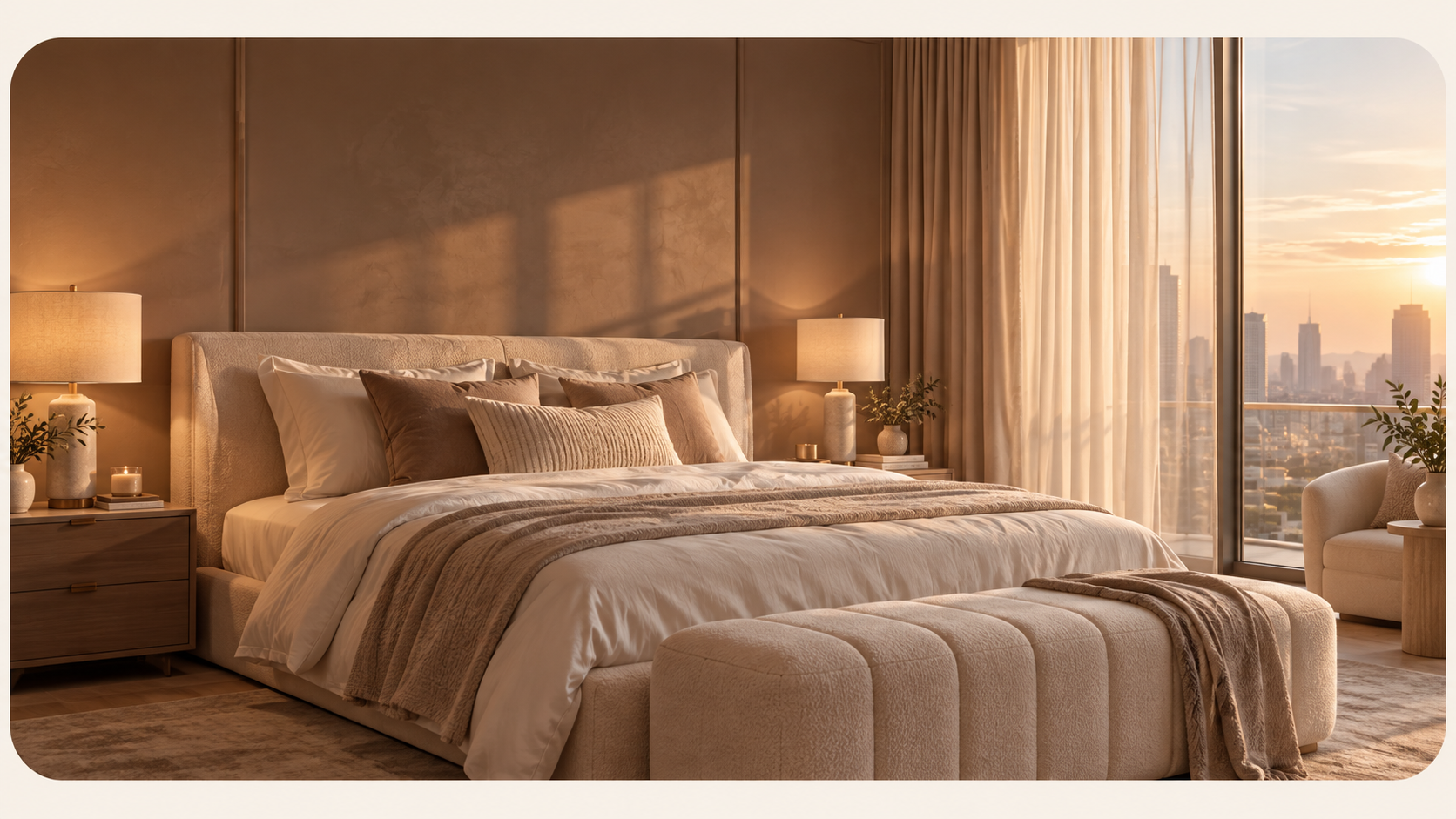 Chambre élégante et chaleureuse, style location courte durée haut de gamme